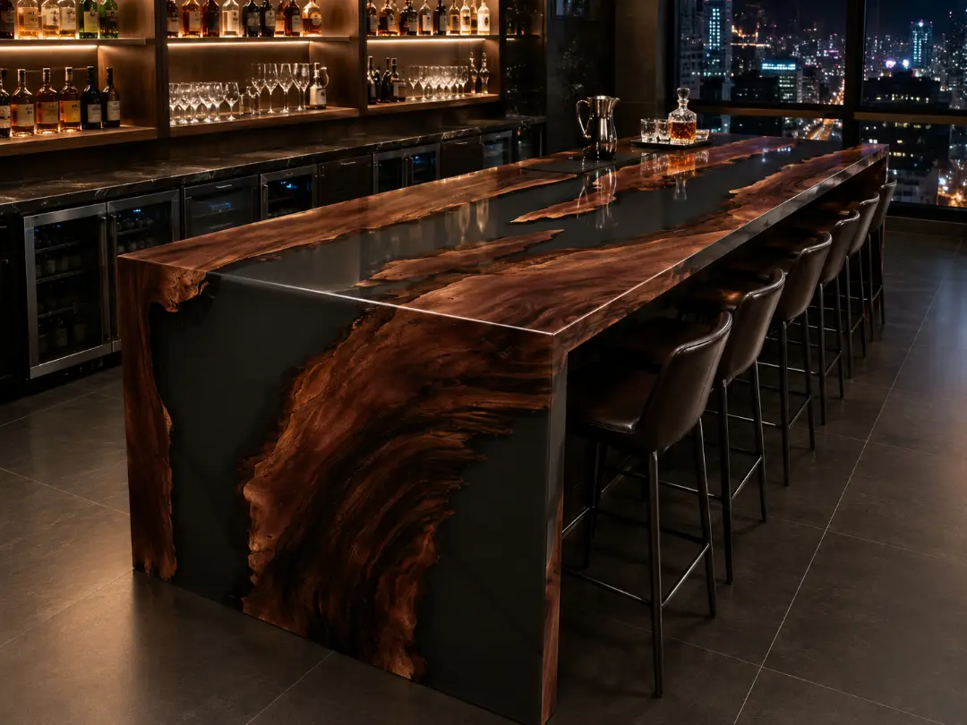 Waterfall River Table Black Walnut with Black Epoxy | BWF004