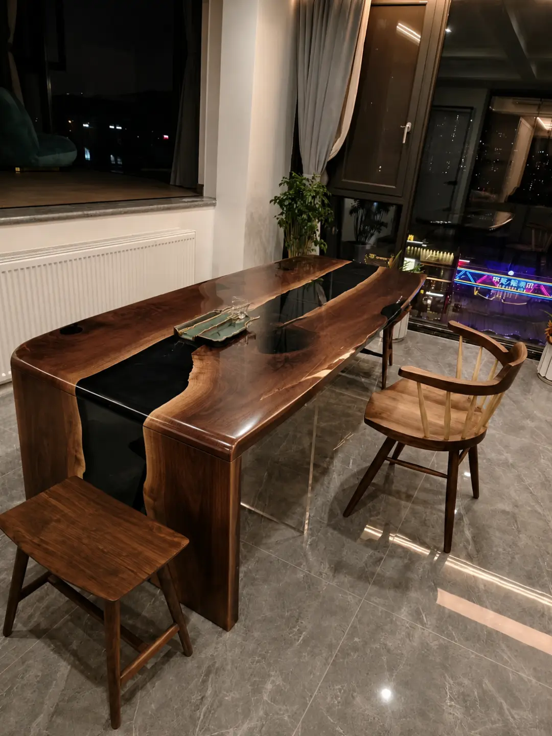 Waterfall River Table Black Walnut with Black Epoxy | BWF004