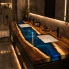 Custom Walnut River Epoxy Bathroom Countertop with Blue Epoxy BTC005