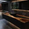 Custom Walnut River Epoxy Bathroom Countertop with Black Epoxy BTC007