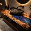Custom Walnut Live Edge Epoxy Bathroom Countertop with Galaxy Epoxy BTC011