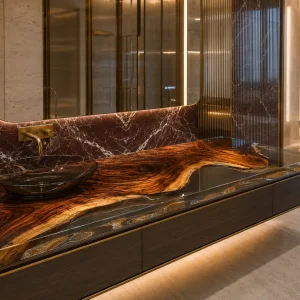 Custom Walnut Epoxy Bathroom Countertop with Crystal Clear Epoxy BTC012