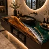 Custom Walnut Beach Epoxy Bathroom Countertop with Green Epoxy BTC014