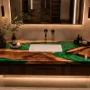 Custom Walnut Live Edge Epoxy Bathroom Countertop with Green Epoxy BTC015