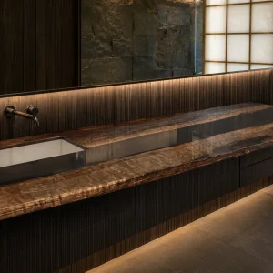 Custom Black Walnut River Epoxy Bathroom Countertop BTC017