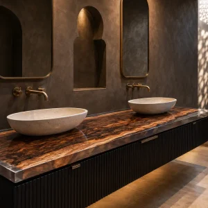 Custom Walnut Epoxy Bathroom Countertop with Crystal Clear Epoxy BTC018