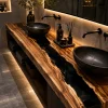 Custom Walnut River Epoxy Bathroom Countertop with Black Epoxy BTC024