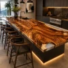Premium Walnut Live Edge Epoxy Kitchen Countertop featuring White epoxy resin product EKT003