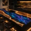 Made-to-order Live Edge Epoxy Kitchen Countertop in Walnut and Galaxy epoxy resin model EKT009