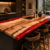 Designer Live Edge Epoxy Kitchen Countertop made with French Poplar and Red epoxy resin reference EKT012