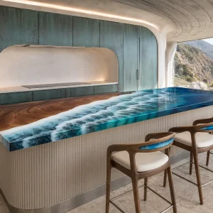 Designer Ocean Beach Epoxy Kitchen Countertop made with Walnut and Ocean Beach epoxy resin reference EKT022