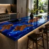 Designer Map Epoxy Kitchen Countertop made with Walnut and Blue epoxy resin reference EKT024