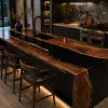 Made-to-Order Black Walnut Waterfall Epoxy Kitchen Countertop featuring Black epoxy resin product EKT027