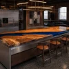 Made-to-order Live Edge Epoxy Kitchen Countertop in Walnut and Blue epoxy resin model EKT034