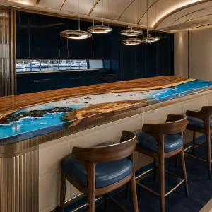 Made-to-order Ocean Beach Epoxy Kitchen Countertop in Walnut and Blue epoxy resin model EKT036