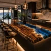 Designer River Epoxy Kitchen Countertop made with Walnut and Blue epoxy resin reference EKT037