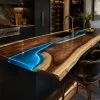 Made-to-order River Epoxy Kitchen Countertop in Walnut and Blue epoxy resin model EKT040