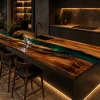 Designer River Epoxy Kitchen Countertop made with Walnut and Green epoxy resin reference EKT046