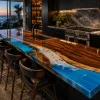 Handcrafted Epoxy Kitchen Countertop with Walnut and Blue epoxy resin in a Ocean Beach design SKU EKT053