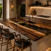 Luxury River Epoxy Kitchen Countertop crafted from Black Walnut and Black Smoke epoxy resin SKU EKT054