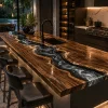 Made-to-order River Epoxy Kitchen Countertop in Walnut and Black Smoke epoxy resin model EKT055