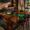 Designer Live Edge Epoxy Kitchen Countertop made with Walnut and Green epoxy resin reference EKT060