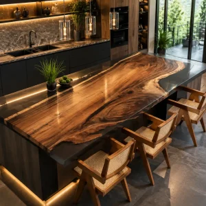 Luxury Walnut Epoxy Live Edge Countertop with Grey Epoxy | ELET001