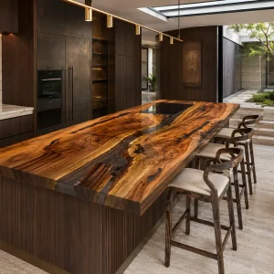 Olive Wood Epoxy Live Edge Countertop with Crystal Clear Epoxy | ELET004