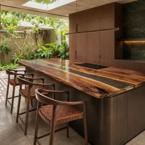 Bespoke Black Walnut Epoxy Live Edge Countertop with Black Epoxy | ELET009