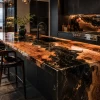 Commercial Epoxy Live Edge Countertop in French Poplar with Black Epoxy | ELET010