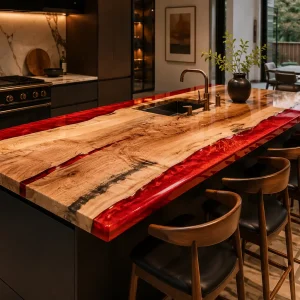Bespoke French Poplar Epoxy Live Edge Countertop | ELET011
