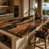 Bespoke Walnut Epoxy Live Edge Countertop with Grey Epoxy | ELET013