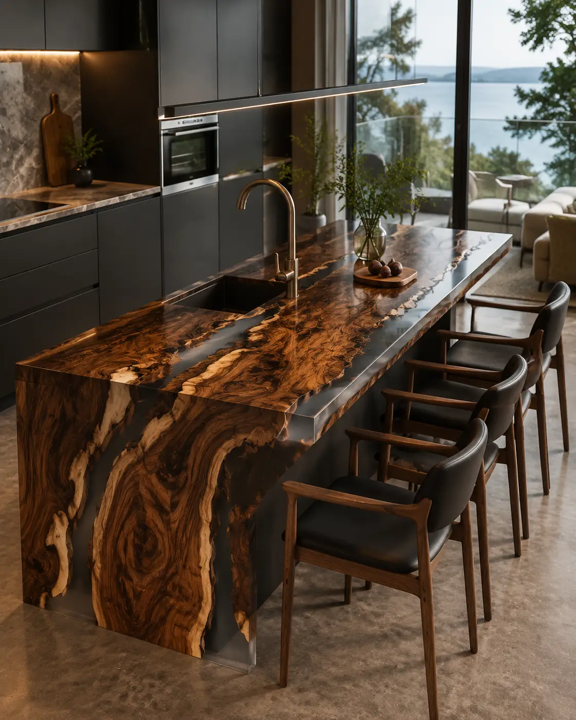 Walnut Epoxy Live Edge Countertop with White Epoxy | ELET014