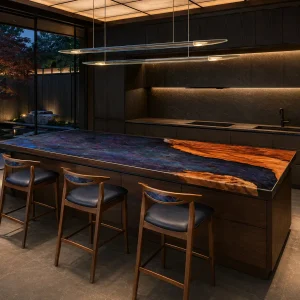 Bespoke Walnut Epoxy Live Edge Countertop with Galaxy Epoxy | ELET016