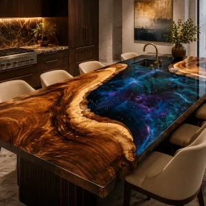 Walnut Epoxy Live Edge Countertop with Galaxy Epoxy | ELET018
