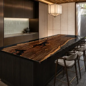 Black Walnut Epoxy Live Edge Countertop with Black Epoxy | ELET023