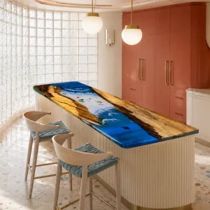 Walnut Epoxy Live Edge Countertop with Ocean Blue Epoxy | ELET024
