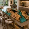 Olive Wood Epoxy Live Edge Countertop with Green Epoxy | ELET026