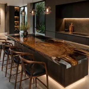 Premium Black Walnut Epoxy Live Edge Countertop with Grey Epoxy | ELET028