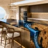Luxury French Poplar Epoxy Live Edge Countertop with Ocean Blue Epoxy | ELET029