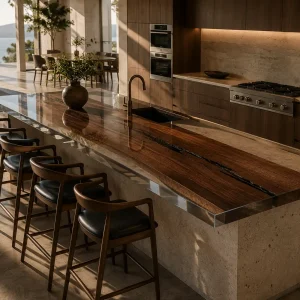Commercial Epoxy Live Edge Countertop in Black Walnut with Crystal Clear Epoxy | ELET032