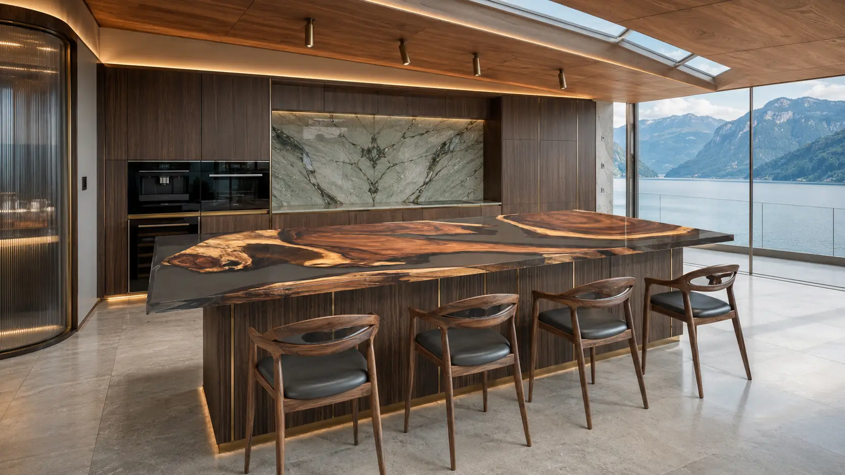 Bespoke Walnut Epoxy Live Edge Countertop with Grey Epoxy | ELET033