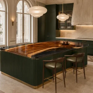 Bespoke Walnut Epoxy Live Edge Countertop with Black Epoxy | ELET035