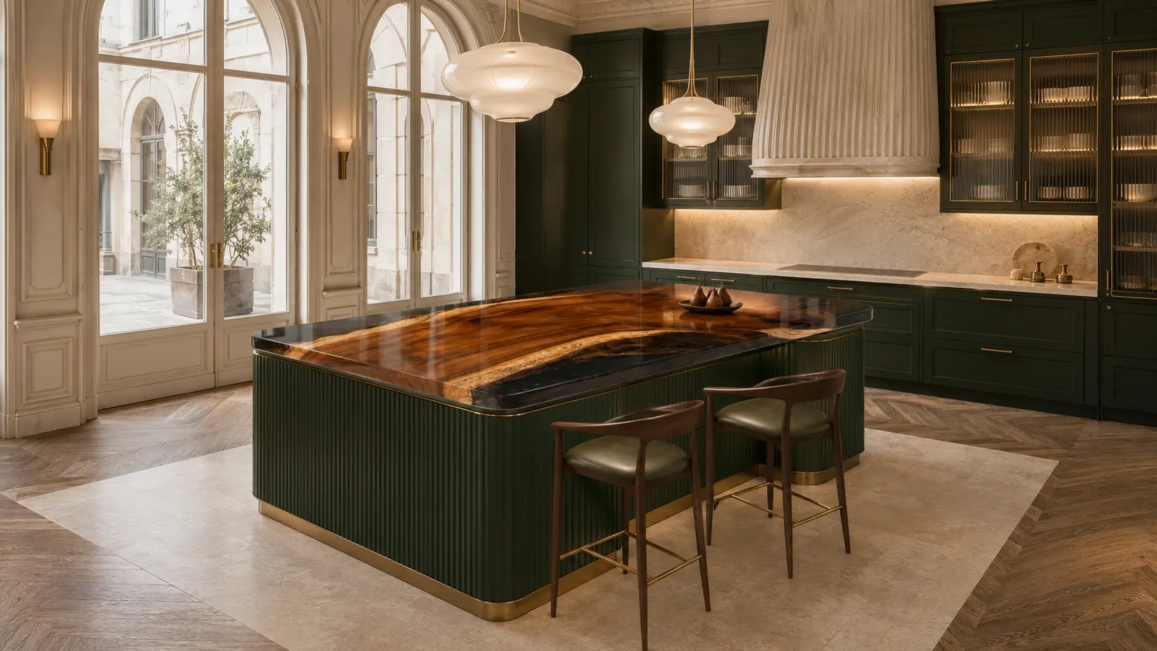 Bespoke Walnut Epoxy Live Edge Countertop with Black Epoxy | ELET035