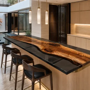 Premium Black Walnut Epoxy Live Edge Countertop with Black Epoxy | ELET037