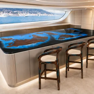 Map Walnut Epoxy Live Edge Countertop with Ocean Blue Epoxy | ELET042