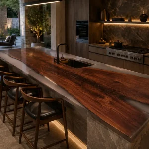 Premium Black Walnut Epoxy Live Edge Countertop with White Epoxy | ELET044