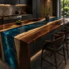 Walnut Epoxy Live Edge Countertop with Blue Epoxy | ELET048