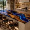 Luxury Walnut Epoxy Live Edge Countertop with Blue Epoxy | ELET053