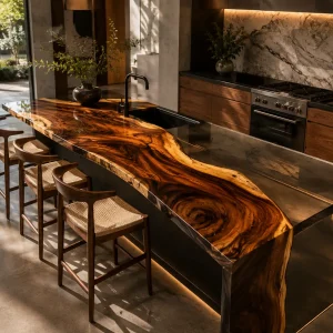 Bespoke Walnut Epoxy Live Edge Countertop with Crystal Clear Epoxy | ELET057